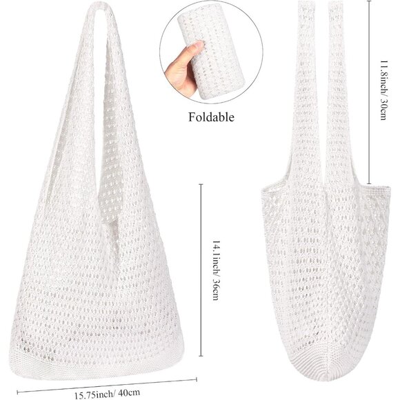 Women's Pure White Shoulder Shopping Handbag Casual Travel Totes Fold Able Bags - Picture 2 of 7